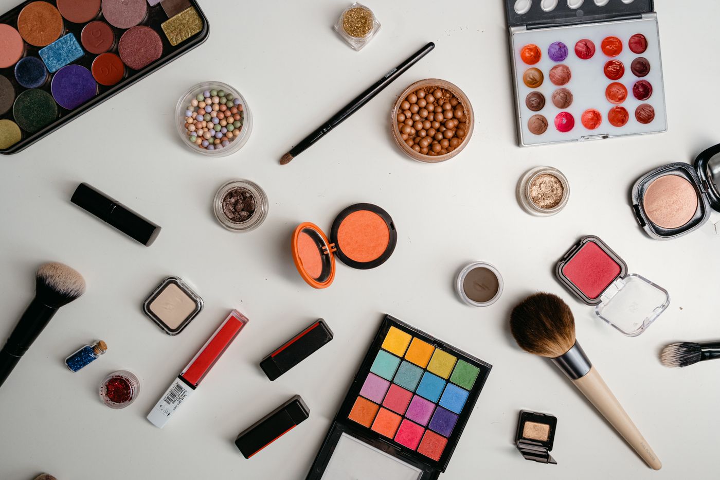 Newly arrived makeup laid out on a marble surface